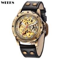 ราคา วินเทจผู้ชายอัตโนมัติวิศวกรรมนาฬิกาบรอนซ์กรณีทองโครงกระดูกแบบ Dial Steampunk หนังไขลานตนเองชายบุรุษนาฬิกาข้อมือนาฬิกา (16603472032)