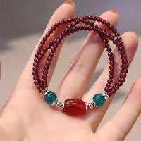 ราคา สร้อยข้อมือหินโกเมนธรรมชาติวงกลมสามวงโมราเหลืองอาเกตสีแดงลูกปัดจับคู่สวยงาม (20272668696)