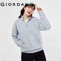 ราคา GIORDANO Women Sweatshirts Bear Embroidery Stand Collar Sweatshirts Half Zip Kanga Pocket Fashion Casual Loose Tops 13323555 (20229263421)