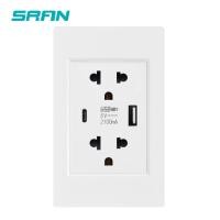 ราคา SRAN Type C USB Dual Thailand Socket 5V 2 1A PC Flame Retardant 118mm Panel USB C Double Thai Wall Plugs White Black Grey Electrical Circuitry Parts (20226779453)