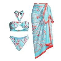 ราคา 3pcs set 2023 New Bikini Halter Print Split Swimsuit Set Women Swimwear Beach Cover Up Bathing Suits Summer Beach Wear Swimming Suit Blue Cardigan (19948302847)