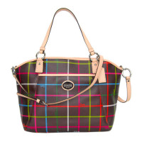 ราคา กระเป๋าถือ COACH แท้ Coated canvas ลาย Tattersall สายหนังแท้ มีสายยาว COACH 24390 Peyton Tattersall Pocket Tote Multicolor (11809676636)