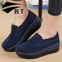 ราคา BT รองเท้าส้นสูงของผู้หญิงขายแบนรองเท้า Soled หนารองเท้าเสริมส้นสตรี Suede Casual ขนาดใหญ่นุ่มรองเท้าใส่สบาย35 42 (7425552008)