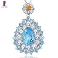 ราคา Lohaspie เครื่องประดับจริง23กะรัตจี้เงิน925เงินแท้จี้บุษราคัมสีน้ำเงินฟ้าฟ้าบุษราคัมสร้อยคอ Citrine สำหรับเครื่องประดับผู้หญิง (19696879609)