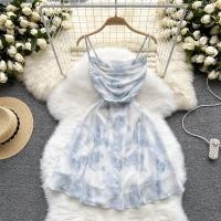 ราคา เดรสสายเดี่ยวผ้าชีฟองสำหรับผู้หญิงเดรสสายเดี่ยวพิมพ์ลายฤดูร้อนแฟชั่นชุดเดรสสีฟ้าชุดเดรสดอกไม้หวานสไตล์เกาหลี (20923208198)