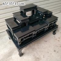 ราคา DR ชุดโต๊ะหมู่บูชาไม้สัก หมู่ 9 หน้า 4 65 35 สูง45 ซม ก ลึก ส รวมฐาน งานไม้สัก สีดำ (17043466418)