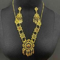 ราคา Vintage jewelryเครื่องประดับไทย เครื่องประดับชุดไทยประยุกต์ ดอกกุหลาบสีทอง dance show wedding bride thai dress earring clip necklace sets (21147393229)