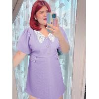 ราคา 259 B ชุดเดรสสาวอวบ ชุดออกงานสาวอวบ รุ่นปกลูกไม้ กระดุมแกะได้จริง (17112611074)