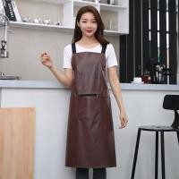 ราคา ผ้ากันเปื้อนหนัง PU แฟชั่นผ้ากันเปื้อนกันน้ำและกันน้ำมันเอวยาวแขนกุด (16031432109)