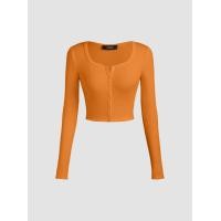 ราคา Cider Solid Rib U neckline Button Long Sleeve Top (20689494058)