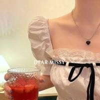 ราคา สร้อยคอจี้รูปหัวใจ จี้อัญมณีสีดำ สร้อย สร้อยเงิน สร้อยแฟชั่น เครื่องประดับของผู้หญิง สไตล์ญี่ปุ่นเกาหลี (12764205680)