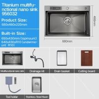 ราคา HIGOLD Black Titanium Nano 304 Stainless Steel Sink Thickened Handmade Sink Single Sink Wash Basin Sink Wash Basin Kitchen Countertop Basin Basin Sink Set (17183026390)