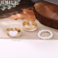 ราคา 17ไมล์3ชิ้น ชุดไข่มุกสวยหรูน้ำมันหยดหัวใจชุดห่วงสำหรับผู้หญิงขอบสีขาวเครื่องประดับแหวนทอง (19163732184)