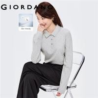 ราคา GIORDANO Women Polo Shirts Interlock Cotton Plain Color Simple Polo Shirts Long Sleeve Skin Friendly Casual Polo Shirts 05312790 (15681092915)