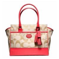 ราคา COACH แท้ หรูมาก จาก Shop COACH LEGACY SIGNATURE CANDICE CARRYALL PURSE รุ่น 24203 Bright Coral (2386959)