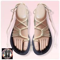 ราคา ส่งเร็วพิเศษ รองเท้าถักสาน รองเท้าเชือกถัก รองเท้าสานสายยาวพันข้อเท้า สายยาว 22นิ้ว 56 ซม รองเท้าแตะสาน พร้อมส่ง สีดำล้วน ใส่สวย พื้นยาง ไม่ลื่นP117 (8775877960)