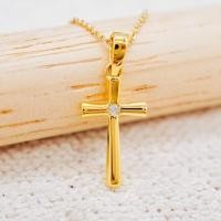 ราคา พร้อมส่ง จี้ไม้กางเขนเพชรแท้ ทองคำแท้9K ทอง37 5 เพชรแท้น้ำ100 เบลเยี่ยมคัต 9KPP755 (18589572492)