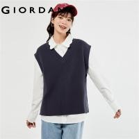 ราคา Giordano Women Sweaters Soft Durable Cotton Ribbed V Neck Sweaters Contrast Ribbed Hem Sweater Vests Free Shipping 13350801 (20475607245)