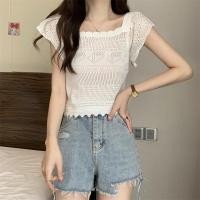 ราคา พร้อมส่ง เสื้อยืดผู้หญิง เสื้อครอป ไหมพรม คอเหลี่ยม แขนสั้น สไตล์เกาหลี เสื้อไหมน้ำแข็งบางๆ 75369 (20614549522)