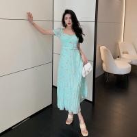 ราคา ชุดเดรสลายดอกไม้เล็กแขนสั้นเข้ารูปเอวสูงสไตล์ฝรั่งเศสแนววินเทจเดรสยาวผ้าชีฟองพิมพ์ลายจับจีบสีเขียว (21107204998)