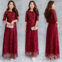 ราคา แม็กซี่เดรสออกงาน ชุดเดรสยาวราตรียาวออกงานสุดหรูหราปักเลื่อมวาววับทั้งตัว (6399564199)