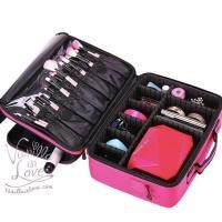 ราคา BT25 Vanilla in love Makeup Bag กระเป๋าใส่เครื่องสำอาง 2 ชั้น ขนาด L พร้อมสายสะพาย สีชมพู (8101364)