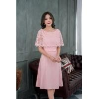 ราคา เดรสออกงาน เดรสทำงาน เดรสลูกไม้คลุมไหล่แต่งเข็มขัดผ้า ทรงเอ สีน้ำตาล สีโอรส สีเทา สวยมากค่ะ M 3XL (19435847487)