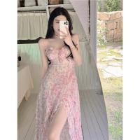 ราคา พร้อมส่ง เดรสสายเดี่ยว เดรสยาว สไตล์เกาหลี ลายดอก น่ารักมากๆ แหวกข้าง (18294198378)