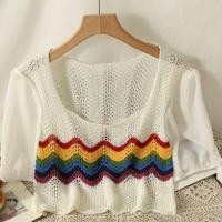 ราคา Zero shop พร้อมส่ง Zero C632 1 เสื้อถักไหมพรม คอหยักๆ ดีเทลลายทางสีรุ้ง แขนชีฟอง ลายทางสีรุ้ง C (19100343816)