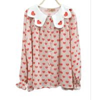 ราคา เสื้อชีฟองลายหัวใจ คอปกหยัก กระดุมหน้า แขนยาว งานป้าย (19388946626)