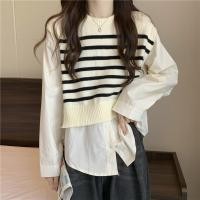 ราคา H H พร้อมส่ง เสื้อแขนยาวผ้าชีฟอง ไหมพรมคอกลมลายทาง M1352 1 C (20237758959)