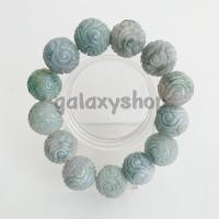 ราคา สร้อยข้อมือหยกแท้แกะสลัก เม็ดประคำหยก สีขาวอมเขียว ขนาด 18 มม แกะลายกนก หยกพม่า เกรด A เม็ดกลมสวย 13 เม็ด หยกแท้ 100 (19551113989)