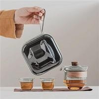 ราคา Glass Gaiwan anti scalding wooden armrest tea making hand grab pot Kung Fu travel Gaiwan tea set one teapot and two cups 140ml (16877271973)