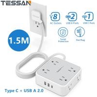 ราคา Surge Protector Flat Plug 1 5 metre Extension Cord Power Strip Ultra Thin Flat with USB Port 8 Widely Outlets 3 USB Charger 1 USB C Port 900 Joules Plug Wall Mountable Type C Adapter 5 Ft Extension Pl