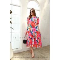 ราคา ส่งเร็ว Dress ผ้ายืด cotton ปริ้นลายมัดย้อมลายสวยเก๋ สีสันสดใส ดีเทลเป็น คอกลม แขนสั้น ทรงปล่อย ๆ ใส่สบาย ๆผ่าข้าง เนื้อผ้านิ่มยืดหยุ่นเล็กน้อยผ้ามีน้ำหนัก ทิ้งตัว Free Size อก 42 46 แขน 20 เอว 40 44