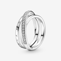 ราคา Pandora เงิน925 14k แหวนเพชร แหวนแฟชั่น Pavé Interlacing Three Ring เครื่องประดับแฟชั่น ของแท้ 100 (21014557640)