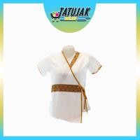 ราคา เสื้อนวดสปา ชุดสปา ชุดไทย เสื้อลายไทย เสื้อคอวี ลายไทยคาดเอว ผ้าโซล่อน (7370752473)