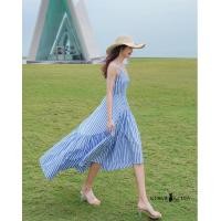 ราคา Kowie Korea Nana 241 เดรสหน้าสั้นหลังยาว ลายทางสีน้ำเงินตัดสีขาว เดรสสายเดี่ยว เดรสเที่ยวทะเล (14908179948)