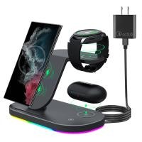 ราคา 3 In 1 Fast 15W เครื่องชาร์จไร้สายสำหรับ Samsung Galaxy Z Fold2 Z Flip3 S22 Ultra S21 S20 S10 4 3 Active 2เกียร์ S4 Buds Wireless Charging Station สำหรับ iPhone และ Android (17160420310)