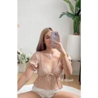 ราคา เสื้อคอวีแขนตุ๊กตา ผ้าย่นเกาหลี งานน่ารักผ้าสวยมาก (18480675521)