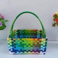 ราคา กระเช้าสานเส้นพลาสติก ตะกร้าสานเส้นพลาสติก ตระกร้าสานเส้นพลาสติก ที่จับโครงลวด หลายขนาด วัดจากขอบปากตะกร้า (12294255182)