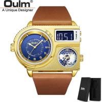 ราคา Oulm 5026 Dual Display Wristwatch Men Two Time Zone Sport Watch Male Big Size Quartz Clock Men 39s Casual Leather Watches Hot selling (15060089306)
