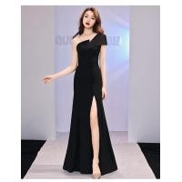 ราคา Host ชุดราตรีกระโปรงหรูหราไหล่เดียวสีดำชุดเดรสยาวเปิดไหล่ข้างเดียวทรงหางปลาสำหรับผู้หญิง (13872194081)