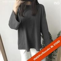 ราคา INS เสื้อยืดแขนยาวผู้หญิง คอกลม สีพื้น oversize หลวมๆ ทรงปล่อยตรงผ้าคอตตอน 358 (11091201105)