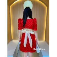 ราคา BS3060 เดรสแหวกหลังโบว์ เดรสแขนสั้น แขนพองอกโบว์ เดรสออกเดท (21035334494)