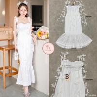 ราคา แม๊กซี่เดรสสายเดี่ยวแต่งสายผูกที่ไหล่ สายแต่งดอกไม้ฟรุ้งฟริ้ง (18884845423)