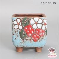 ราคา กระถางต้นไม้ ลายสตรอเบอรี่ กระถางดินเผาเคลือบสี ไม้อวบน้ำ กุหลาบหิน cactus succulentหลากหลายสายพันธ์ (4970332677)
