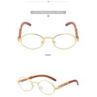ราคา แว่นตากันแดดกรอบขนาดเล็กไม้เลียนแบบย้อนยุคสำหรับผู้หญิงผู้ชายแว่นกันแดดกรอบโลหะทรงรีเฉดสี Uv400 (20237592239)
