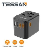 ราคา Universal Travel Adapter TESSAN Worldwide Travel Plug with 2 USB A and 3 USB C Grounded International Adaptor for European EU UK USA AU Travel Charger for World Multi Countries (20767283933)