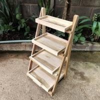 ราคา ชั้นวางของไม้สัก 4ชั้นพับ สูง 60ซม ชั้นวางของพับได้ (9853570530)